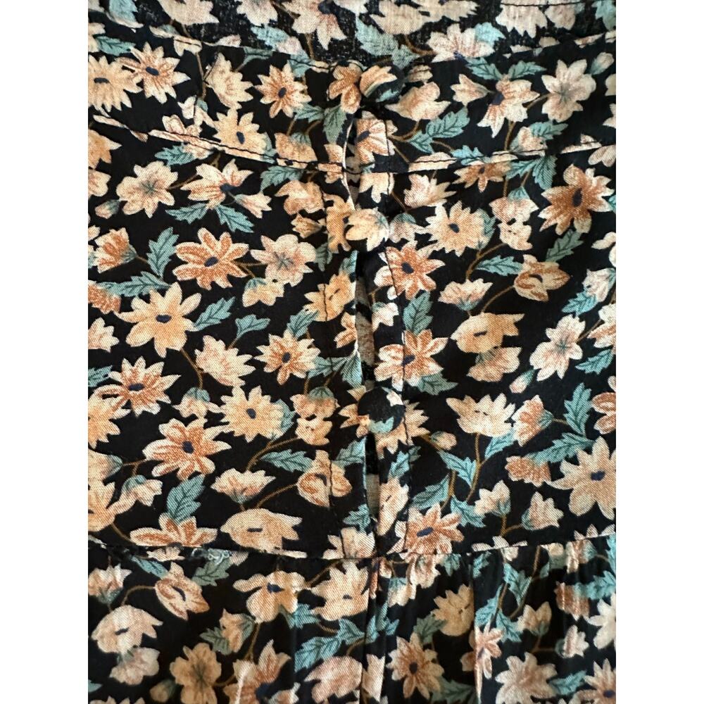 Natural Life Black Peach Floral Maxi Dress L/XL Square Neck Boho Cottagecore - Picture 7 of 16